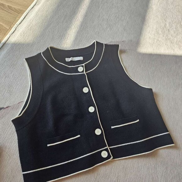 OAK + FORT Black BUTTON UP SWEATER VEST XS - Picture 4 of 5